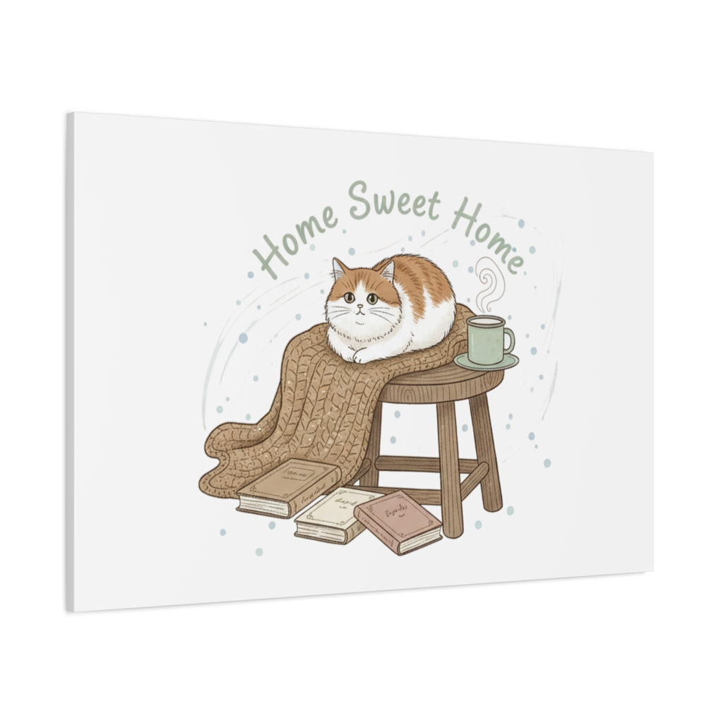 Home Sweet Home cat print Canvas | introvert homebody decor, cozy winter wall art