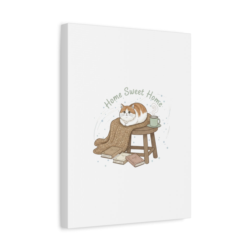 Home Sweet Home cat print Canvas | introvert homebody decor, cozy winter wall art