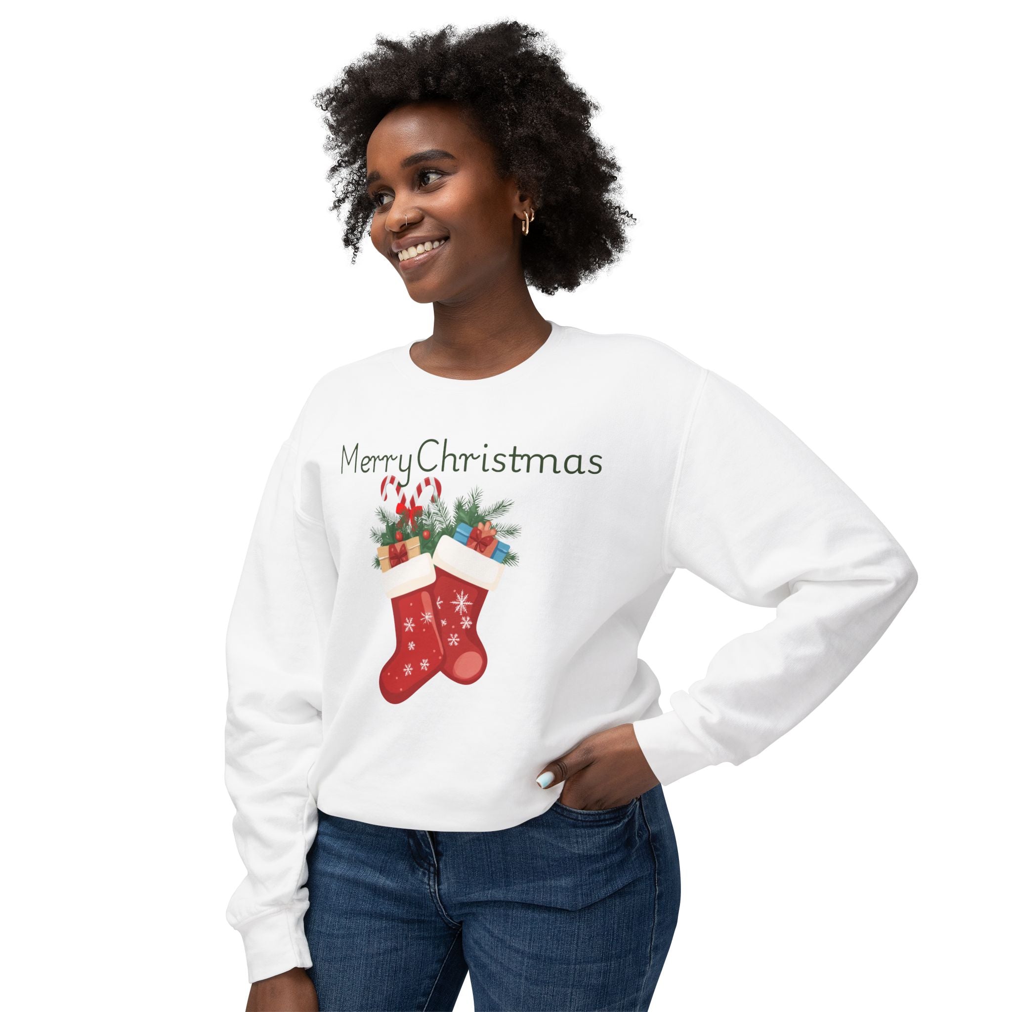 Merry Christmas Stockings Crewneck Sweatshirt — Festive Holiday Sweater