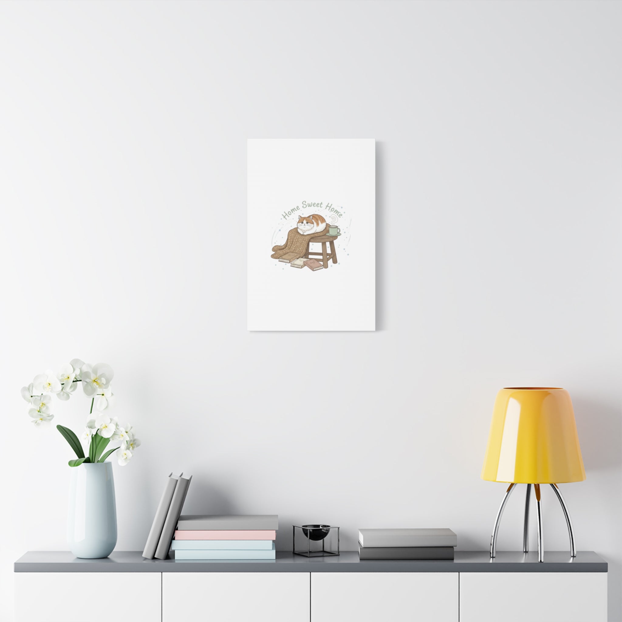 Home Sweet Home cat print Canvas | introvert homebody decor, cozy winter wall art